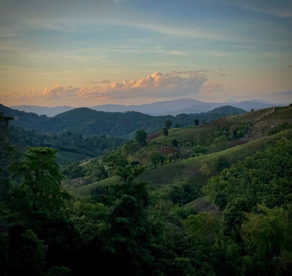Northern Thailand mountain landscape at golden hour